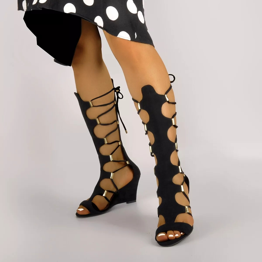 Black Gladiator Sandals with Strappy Design